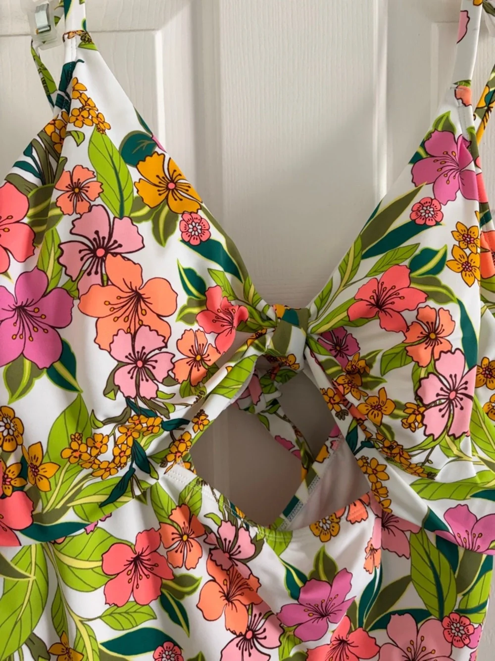 Time and Tru White Floral One-Piece Swimsuit with Pink, Orange & Green 1x - Picture 2 of 5